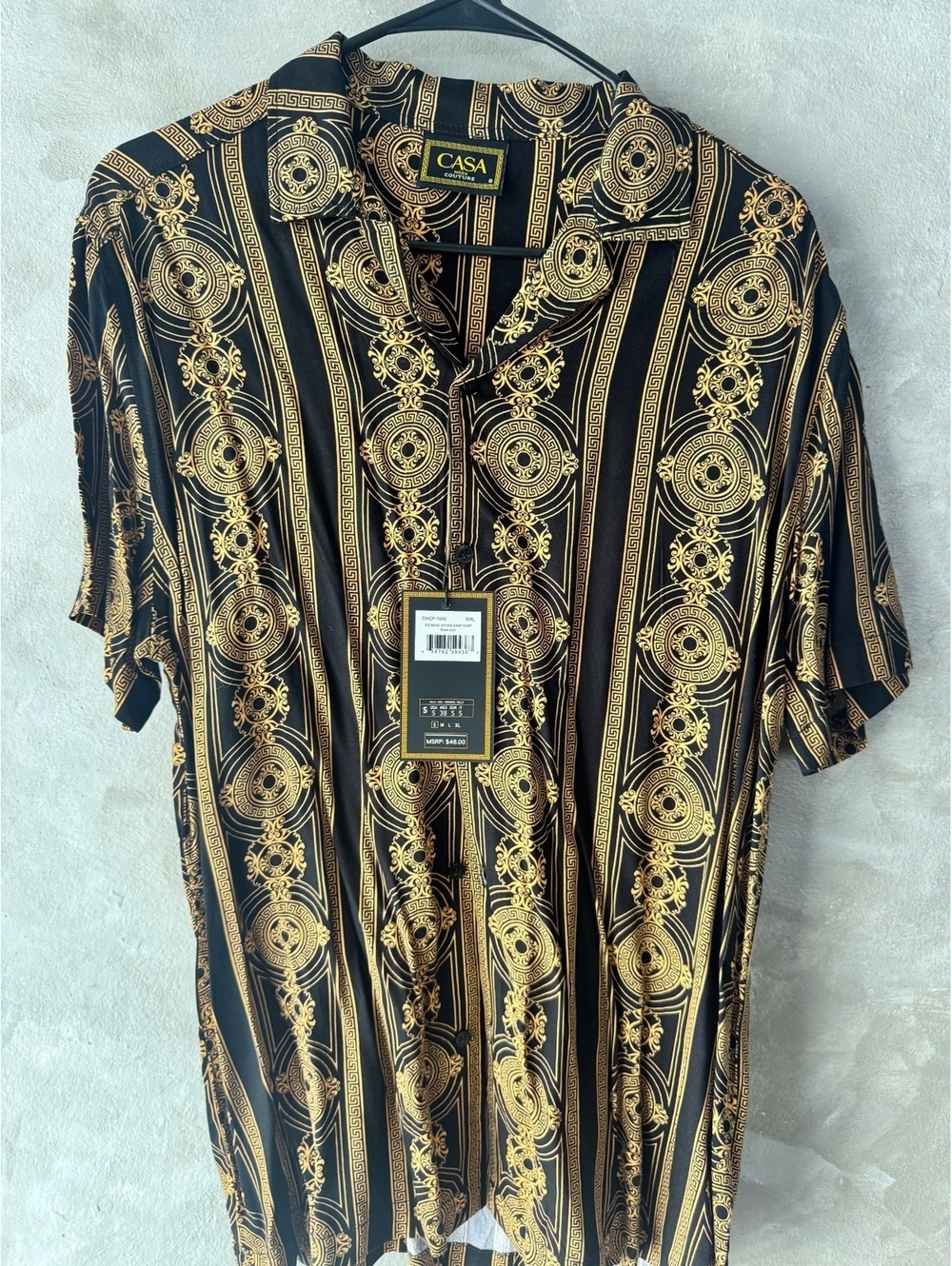 Casa Couture Men’s Black Gold Baroque Camp Shirt Size S NWT - Picture 2 of 4